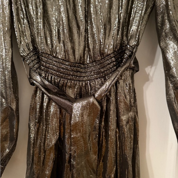 Sezane Shimmering Long Sleeve Dress in Metallic Gold - Picture 3 of 4